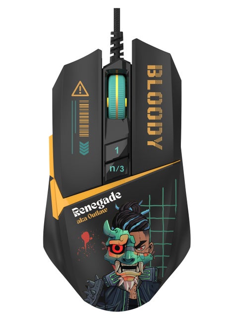 Bloody Renegade RGB Gaming Mouse W63 MAX, BC3332-A GAMING ENGINE, RGB BACKLIT, 6 Sniper Modes of Left Key, 12,000 CPI Resolution, 4 LOD Setting Switch, Activated, Midnight