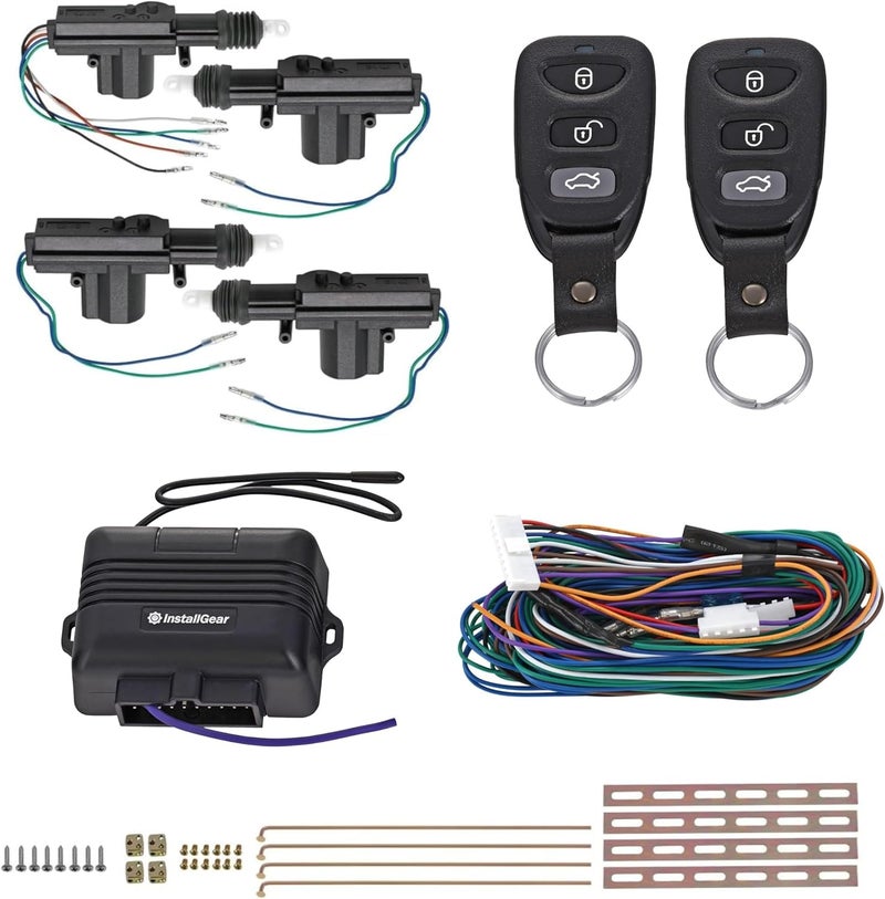 InstallGear Keyless Entry System With Two 3-Button Remotes and 4 Door Actuators - Central Locking System for Car, Auto, Truck - Power Lock Kit - Image 1
