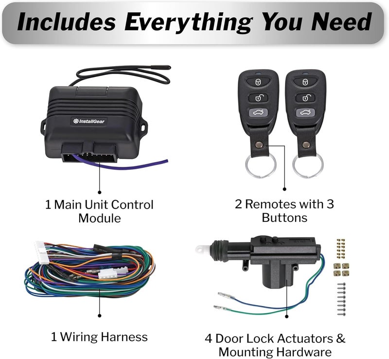InstallGear Keyless Entry System With Two 3-Button Remotes and 4 Door Actuators - Central Locking System for Car, Auto, Truck - Power Lock Kit - Image 3