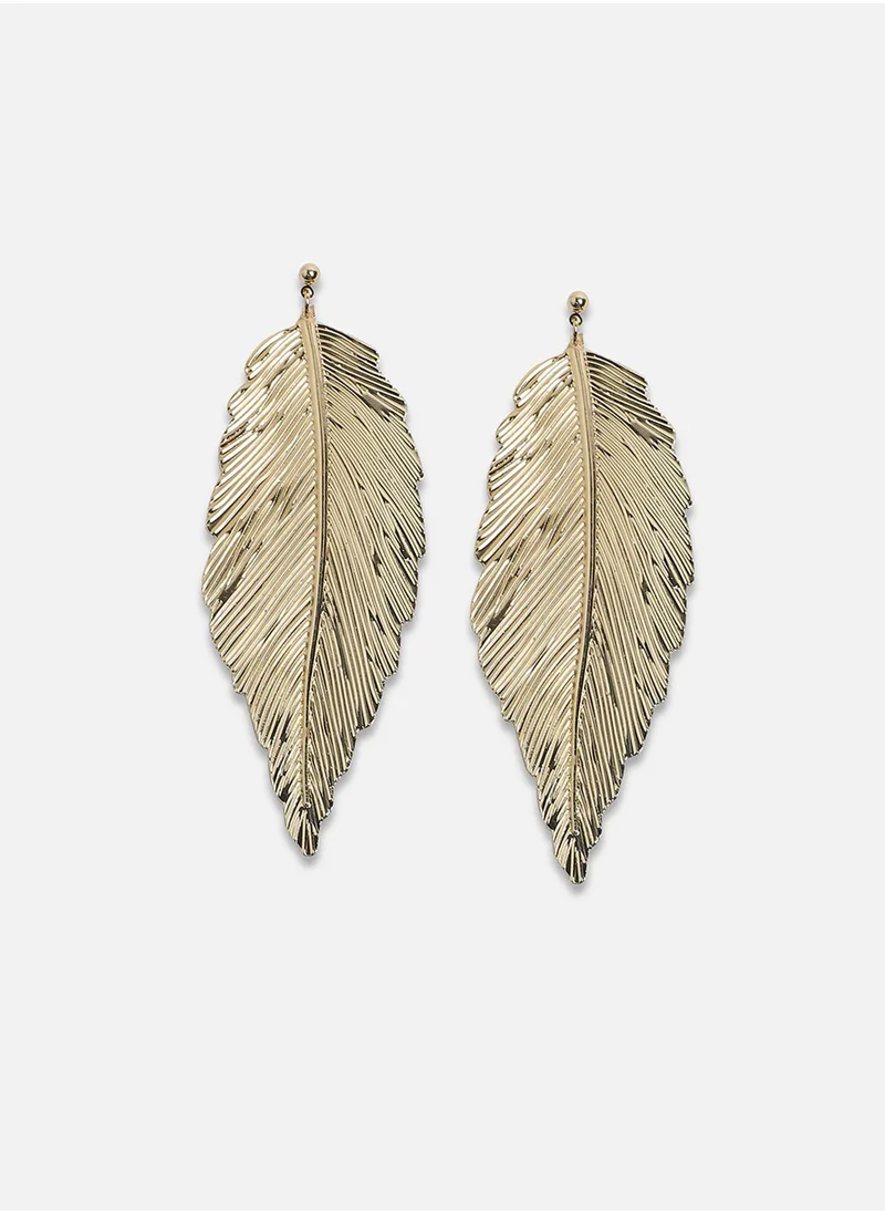 SOHI Metallic Foliage Drop Earrings - Champayne Gold-Colour