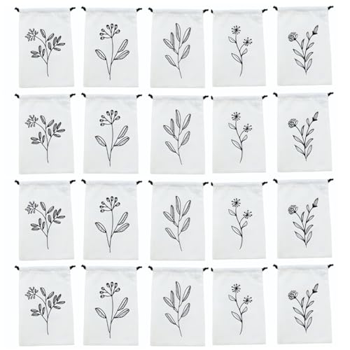 IVILLAGE Premium Reusable & Washable Cotton Fabric Drawstring Travel Pouch/Bag | Elegant Floral Design | Ideal for Earphones, Makeup, Sunglasses, Socks & Toiletries | Pack of 20 - Image 1