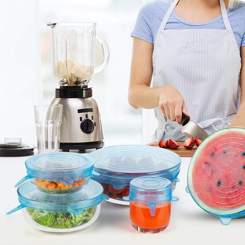 zefran Silicon Reusable Cover Lid Seal for Utensils Stretchable Microwave safe Plastic Wrap, for Storage Pails and Containers (Pack of 6) - Image 4