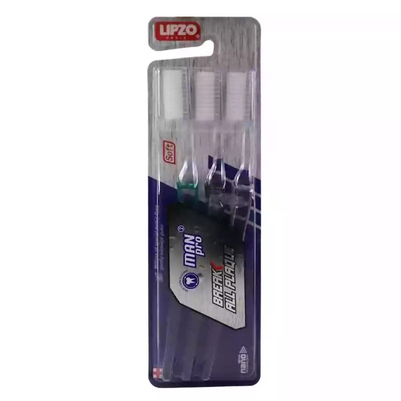 Lipzo Man Pro Soft Toothbrush Breaks All Plaque With Silver Nano Technology- 3pcs - Image 1