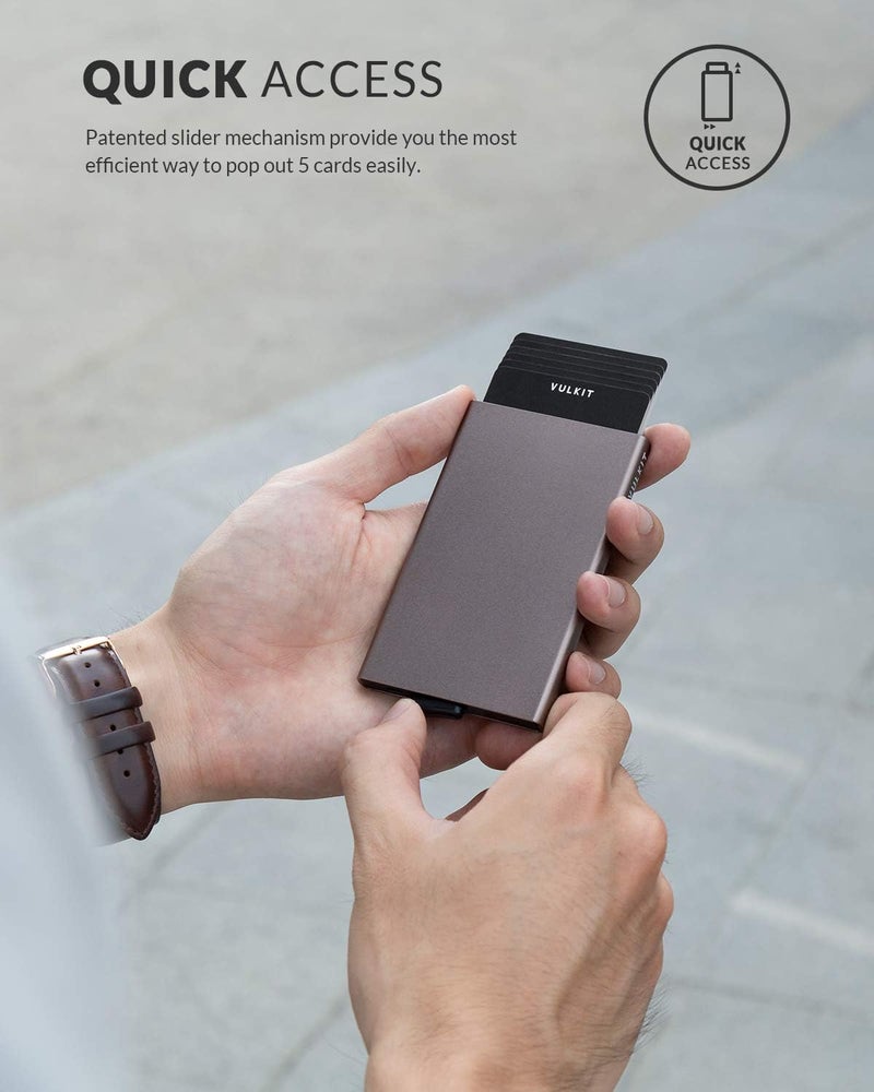 VULKIT Pop Up Wallet, Slim Minimalist Credit Card Holder For Men and Women RFID Blocking Mini Metal Case Nickel Grey - Image 1