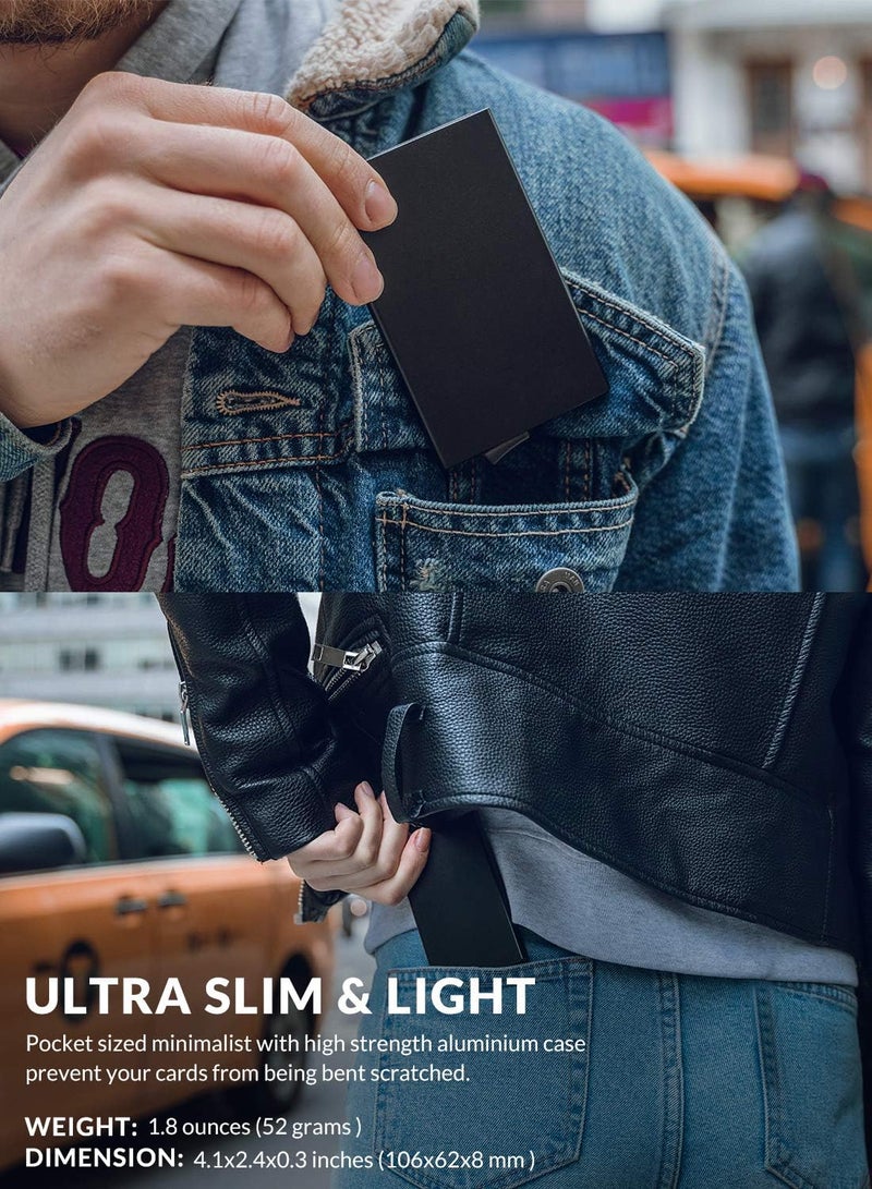 VULKIT Pop Up Wallet, Slim Minimalist Credit Card Holder For Men and Women RFID Blocking Mini Metal Case Nickel Grey - Image 4