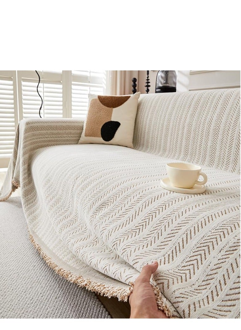 Chenille Sofa Cover - Cat-Proof & Anti-Scratch Couch Protector Slipcover with Tassels | Universal Fit for 1 2 3 4 Seater L U Sofas | Simple Modern Solid Colour Sofa Throw - Image 1