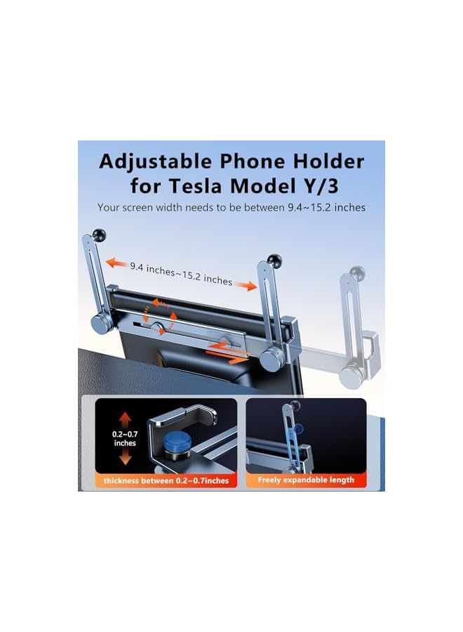 S-TOP Dual Head Tesla Screen Phone Mount for Model Y/3, [Magnetic + Clamp Head] Car Accessories, Aluminum Phone Holder Stand, Fits Highland & Juniper - Image 5