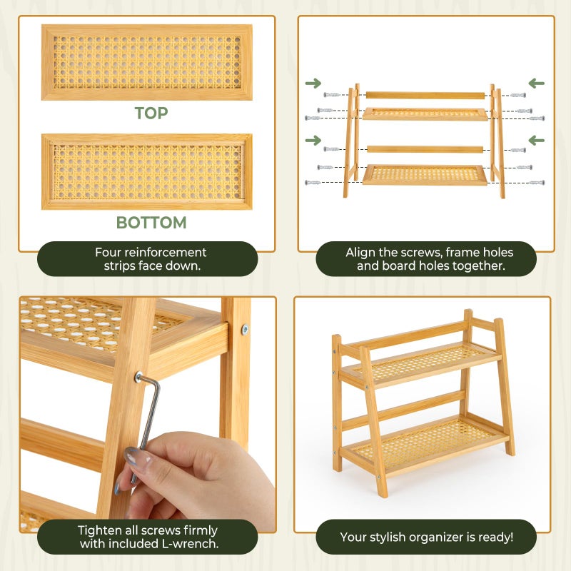 ANBOXIT Rattan-Look Matcha Station Organizer, Countertop Bamboo Tea & Coffee Accessories Station Organizer, 2 Tier Mug Holder Display Stand for Kitchen Condiment, Home, Office - Image 5