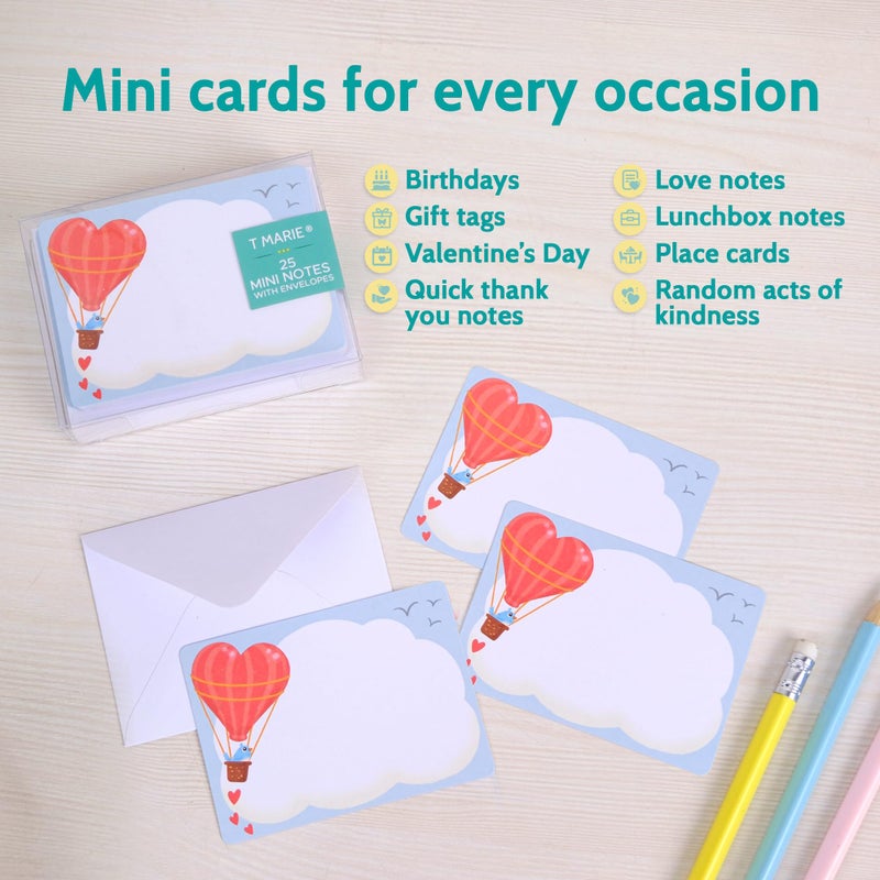 T MARIE 25 Mini Note Cards with Envelopes - Heart Gift Tags for Valentineâ€™s Day, Birthday, Thank You Cards and Everyday Notes - Greeting Cards for Love Notes, Gift Cards, Cute Lunchbox Messages and More - Image 2
