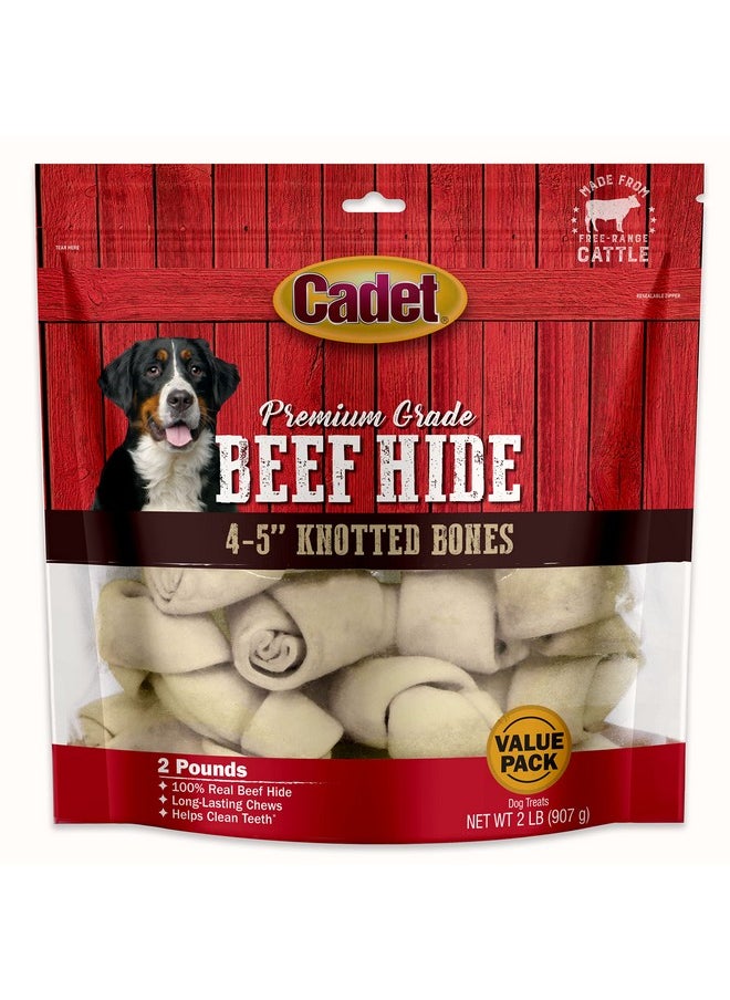 Cadet Cadet Premium Grade Beef Hide Dog Chews, 4"-5" Long-Lasting Knotted Rawhide Bones, Single-Ingredient, Natural Flavor, 2 Pound  - Image 1