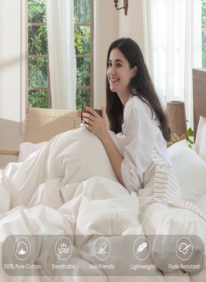 MooMee Bedding Duvet Cover Set 100% Washed Cotton Linen Like Textured Breathable Durable Soft Comfy (Solid Off White, Cal King 104"x98") - Image 5