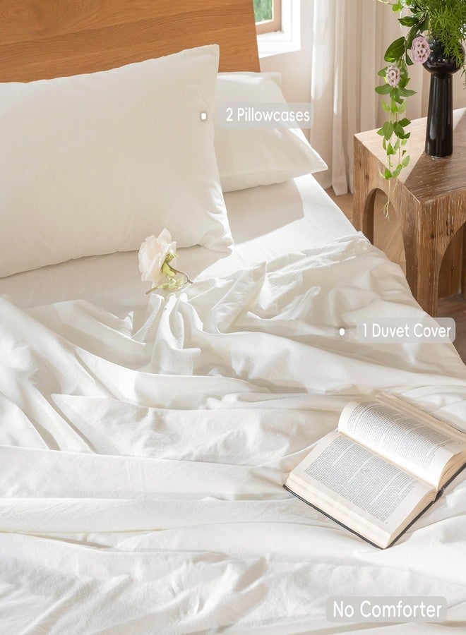 MooMee Bedding Duvet Cover Set 100% Washed Cotton Linen Like Textured Breathable Durable Soft Comfy (Solid Off White, Cal King 104"x98") - Image 2