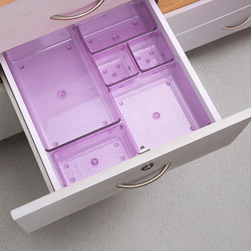 Kuber Industries 4 Pcs Acrylic Transparent Cosmetic Organizer Tray | Drawers Organisers for Kitchen, Office and Bathroom Vanity Makeup | Stationery Storage Drawer Divider Tray | Purple - Image 2
