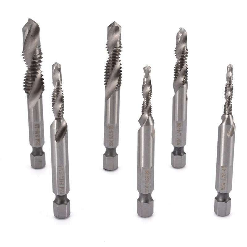YADAV 6pcs HSS 14 Hex Shank SAE Drill Tap Combination Bit Set Deburr Countersink Bit - Image 1