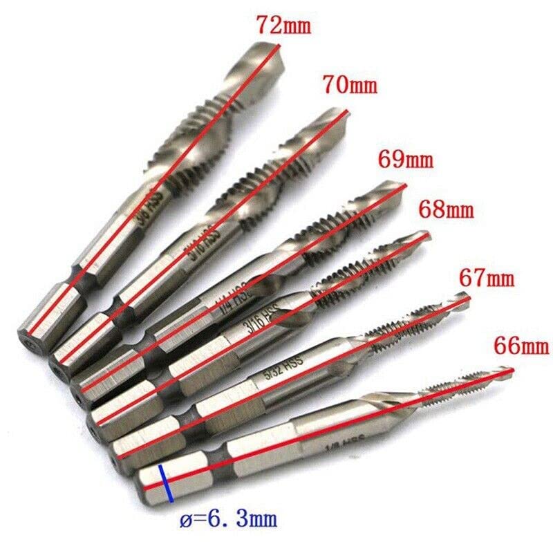 YADAV 6pcs HSS 14 Hex Shank SAE Drill Tap Combination Bit Set Deburr Countersink Bit - Image 4