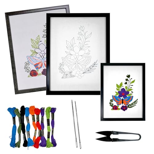 picknMAKE Cotton Framed Embroidery Kit for Beginners,Cross Stitch Embroidery Kit,Hand Embroidery Kit for Adults,DIY Home Decor Items for Living Room,All Material Included,Multicolor - Image 1