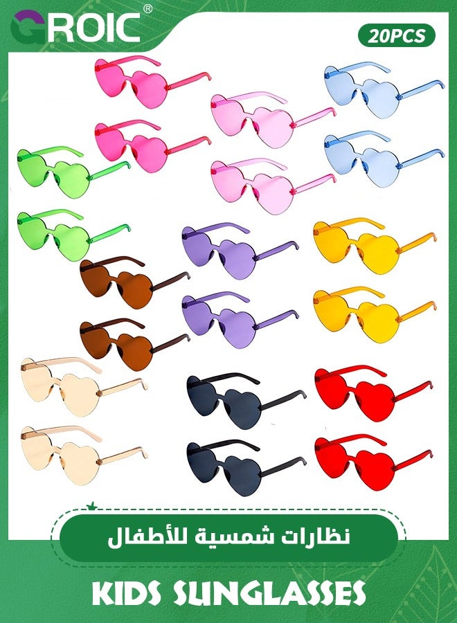GROIC 20 زوجًا من النظارات الشمسية على شكل قلب للأطفال، نظارات شمسية ملونة على شكل قلب، نظارات شمسية للأطفال هدايا حفلات للأولاد والبنات، لوازم الحفلات، حقيبة هدايا حفلات أعياد الميلاد على الشاطئ وحمام السباحة - Image 1