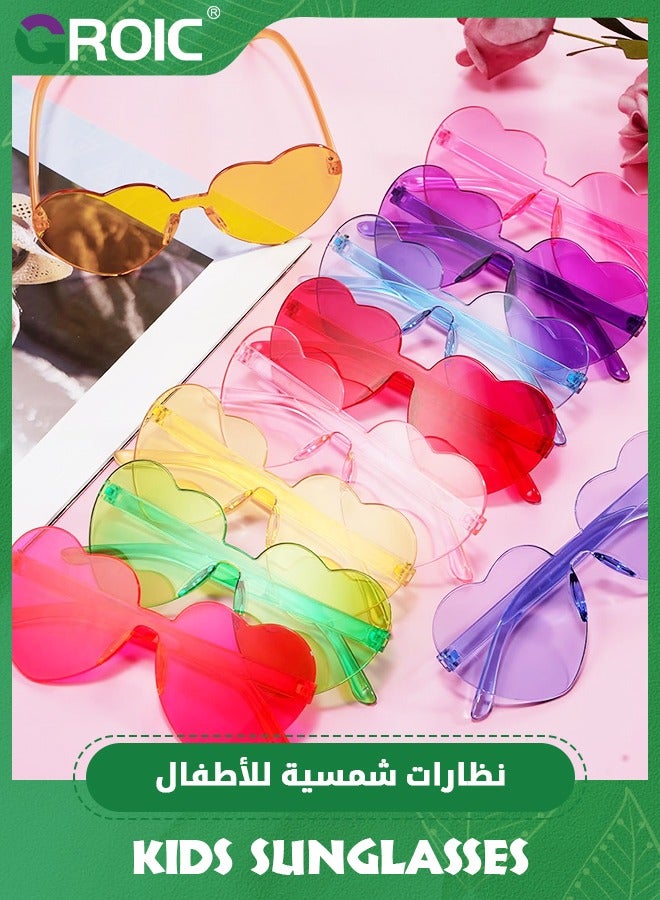 GROIC 20 زوجًا من النظارات الشمسية على شكل قلب للأطفال، نظارات شمسية ملونة على شكل قلب، نظارات شمسية للأطفال هدايا حفلات للأولاد والبنات، لوازم الحفلات، حقيبة هدايا حفلات أعياد الميلاد على الشاطئ وحمام السباحة - Image 2