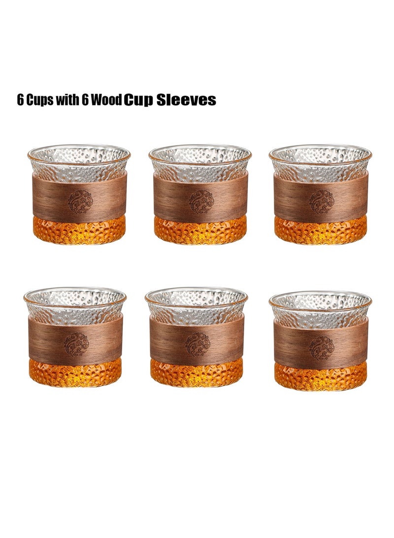 TDAO Lightweight High Boron Glass Tea Cup Set 6 Pack with Removable Wooden Sleeve 170ml Anti Scalding Coffee Mug for Daily Use Home Office Everyday Drinkware - Image 1