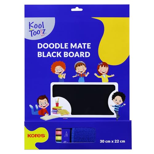 Kores Doodlemate Blackboard for Kids | Portable Reusable Writing & Drawing Board with 4 Dustless Coloured Chalks & Lint-Free Wiping Cloth | Compact Return Gift Toy - Image 2