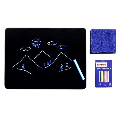 Kores Doodlemate Blackboard for Kids | Portable Reusable Writing & Drawing Board with 4 Dustless Coloured Chalks & Lint-Free Wiping Cloth | Compact Return Gift Toy - Image 1
