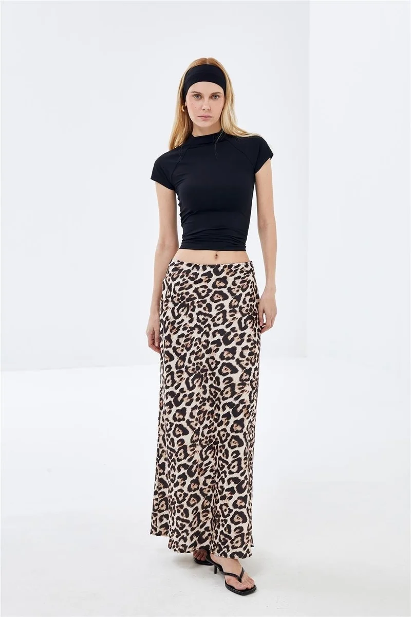 Pieces Of Melon Leopard Patterned Flowy Satin Maxi Skirt