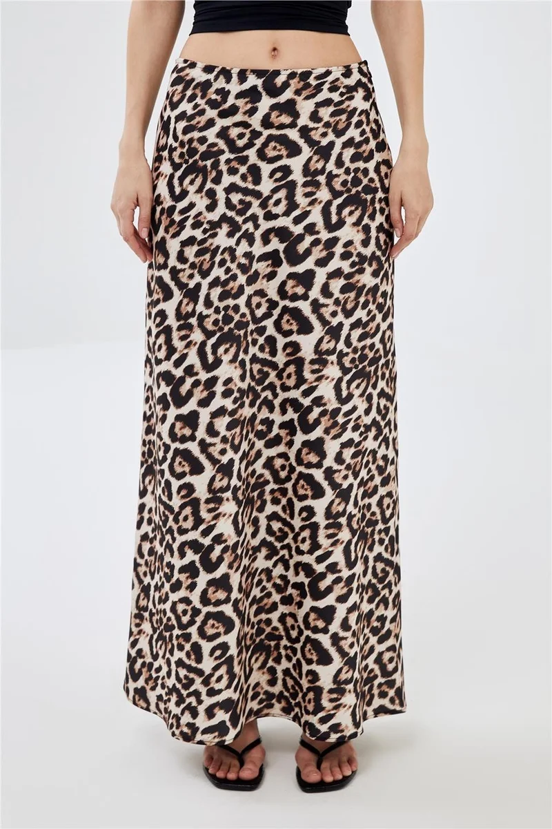 Pieces Of Melon Leopard Patterned Flowy Satin Maxi Skirt