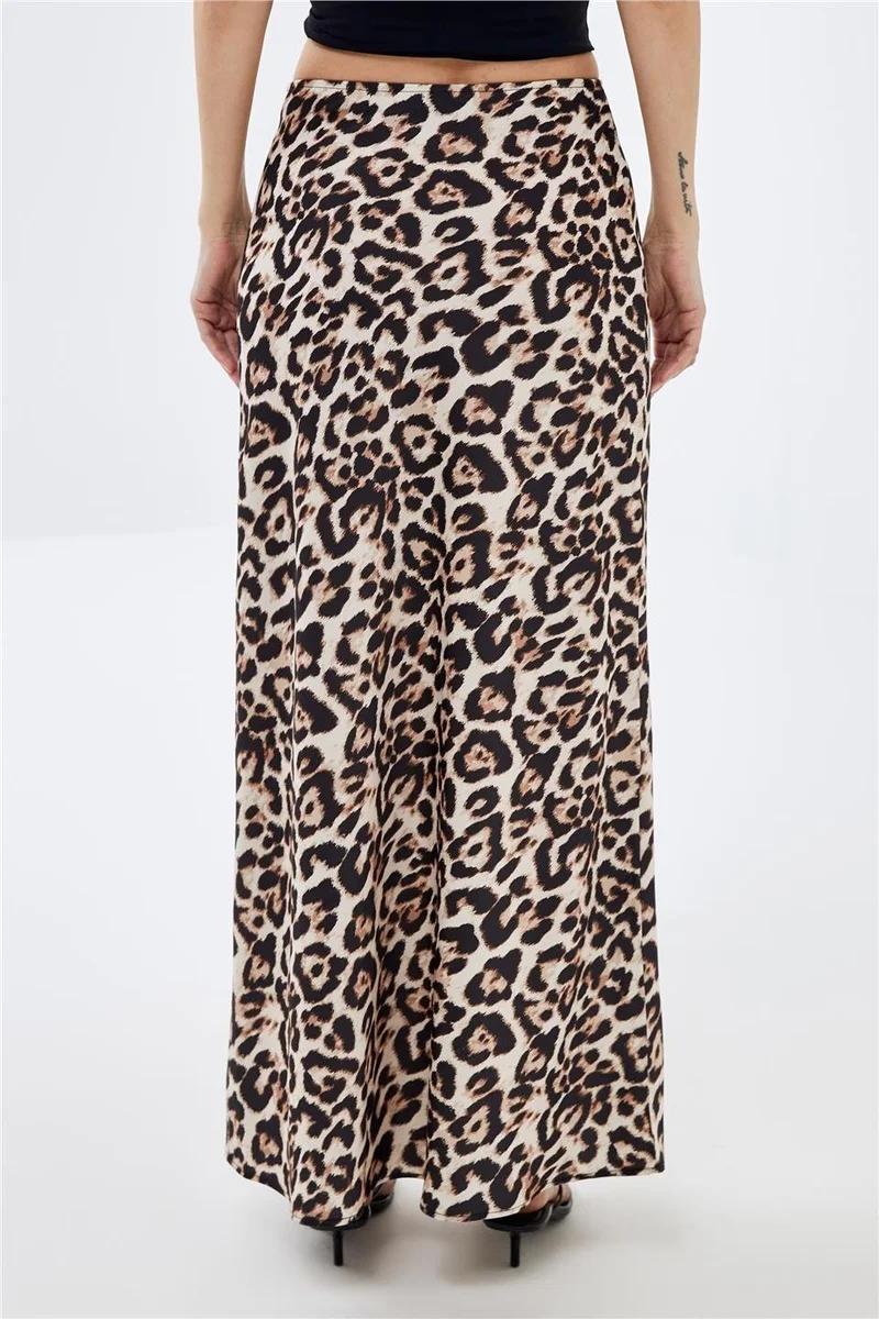 Pieces Of Melon Leopard Patterned Flowy Satin Maxi Skirt