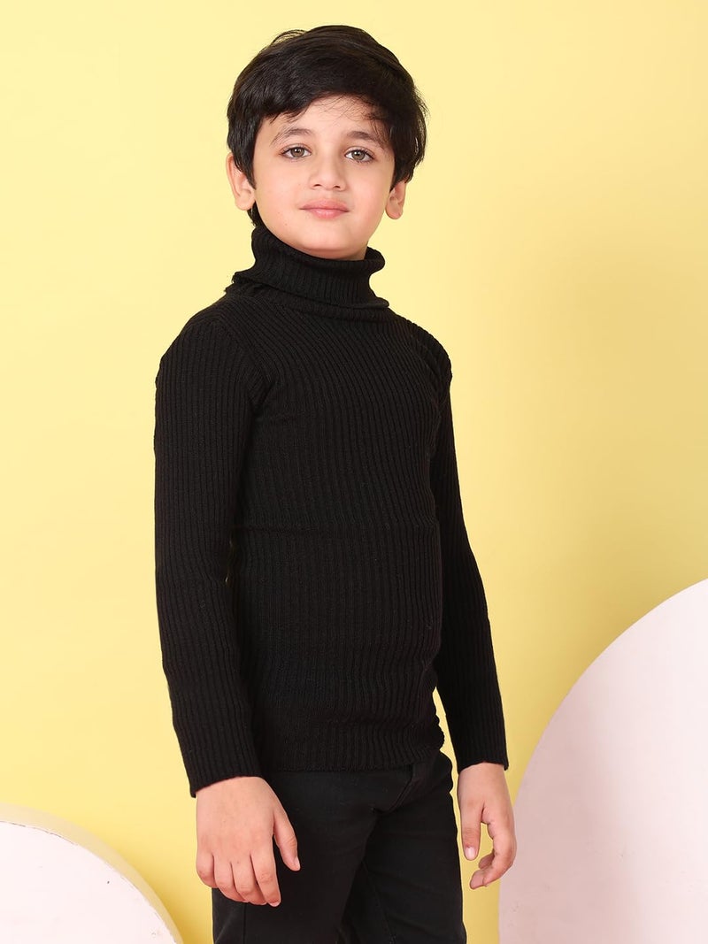 superminis Pack of 2 Boys Wollen High Neck Full Sleeve Sweater Winter Skivy for Kids (4-5 Years, Black White) - Image 2