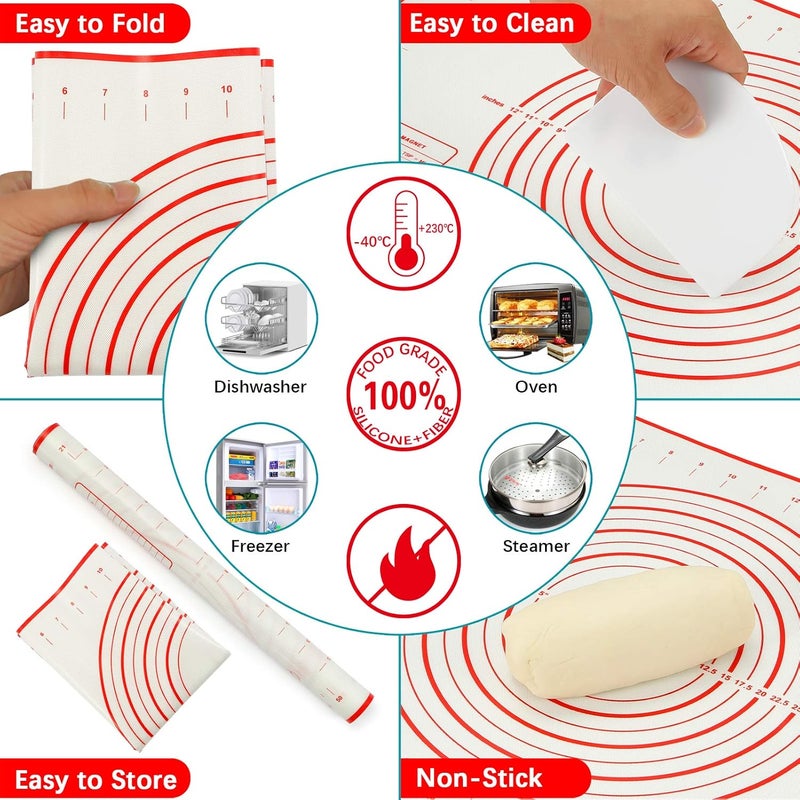 MIKULA Rolling Pin, Rolling Pins Thickness Rings and Silicone Baking Pastry Mat Set, Stainless Steel Dough Roller Rolling Pins for Baking & Bench Scraper For Pizza, Cookies, Pie, Pasta, Pastries - Image 3