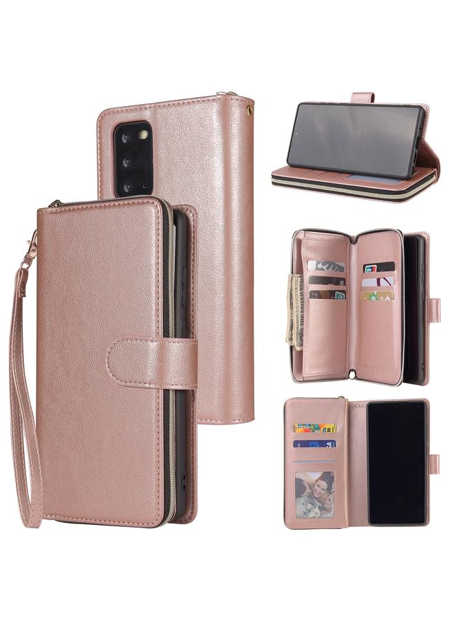 اس-توب جراب لهاتف Samsung Galaxy Note20 Ultra، حقيبة محفظة بسحاب، جراب جلدي PU قلاب أفقي مع حامل و9 فتحات للبطاقات ومحفظة وحبل وإطار صورة - Image 1