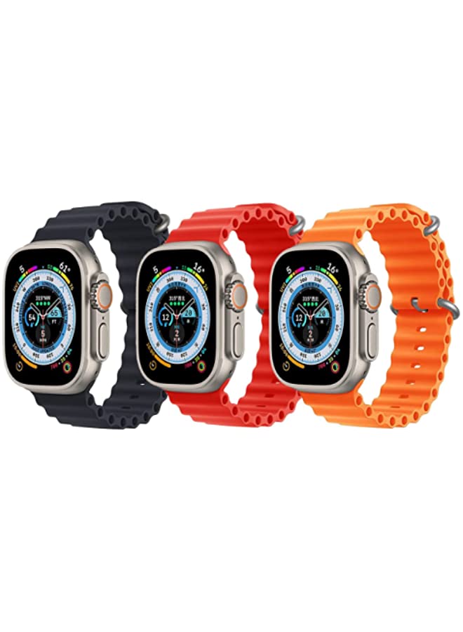 IAF Silicone Ocean Band Strap for Apple Watch 38/40/41mm Black/Red/Orange Set of 3