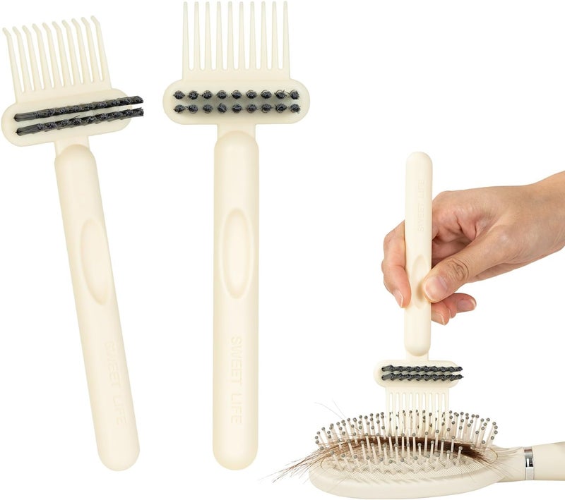 RHOS 2-in-1 Hair Brush Cleaner Tool, Comb Cleaner for Removing Hair and Dust, Ideal for Home, Salon Use (2 Pack - Beige) Easy lifting build - Image 1