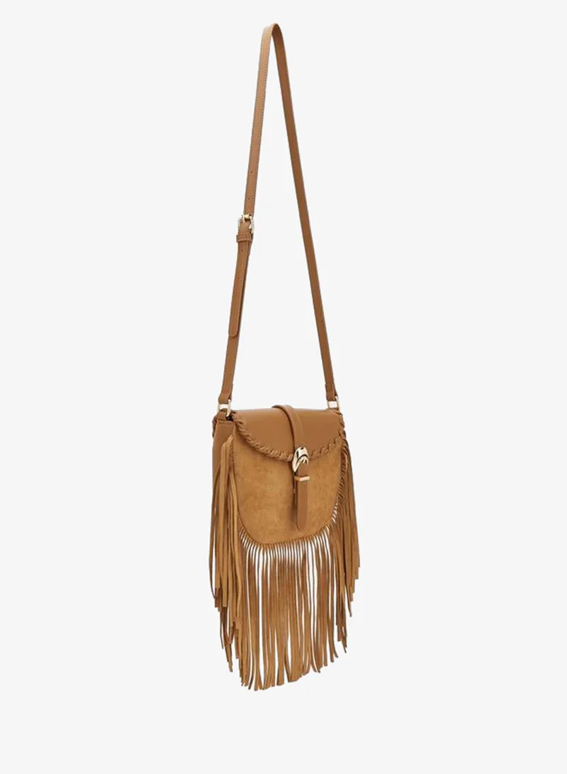 Flora Bella By Shoexpress Camel Fringe Detail Crossbody Bag With Adjustable Strap for Women | Best Price UAE