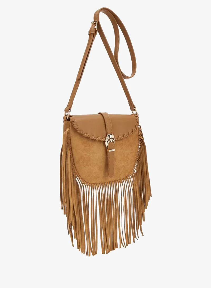 Flora Bella By Shoexpress Camel Fringe Detail Crossbody Bag With Adjustable Strap for Women | Best Price UAE