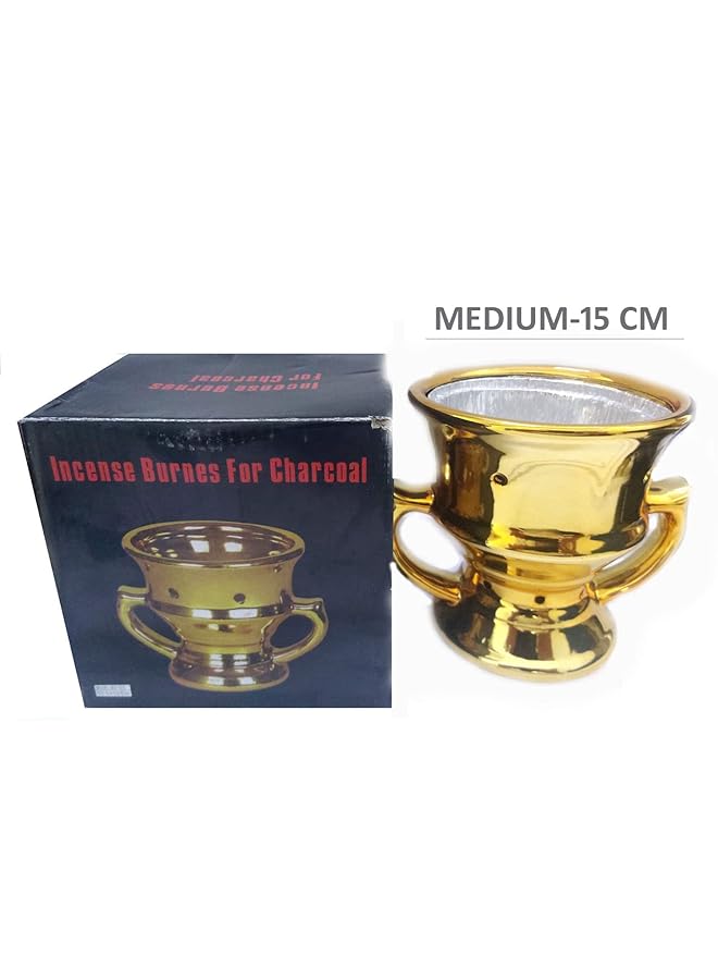 erorex Saqoware Ceramic Incense Burner Bakhoor Burner Mubkhara – Frankincense Insence Burner Ideal For Yoga Spa And Aromatherapy Gold Medium - Image 2