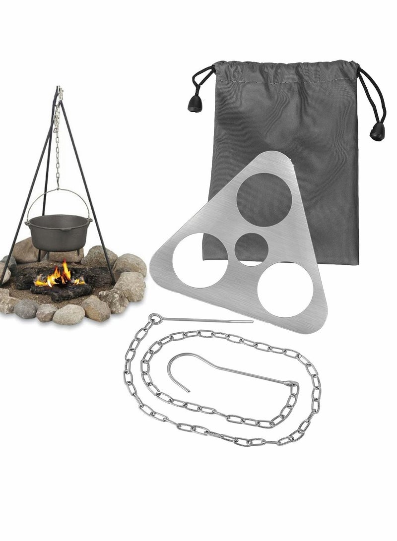 Excefore Camping Tripod Board,Turn Branches into Campfire Tripod, Stainless Steel Campfire Support Plate with Adjustable Chain for Hanging Cookware, Perfect Accessories for Outdoor Cooking - Image 1