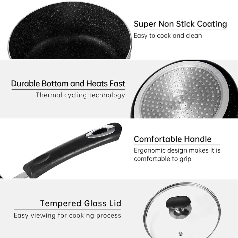 HooJay Nonstick Saucepan Set with Lid, Non Stick 1Qt & 2Qt Sauce Pan Set with Glass Lid Small Pot for Home Kitchen - Image 3