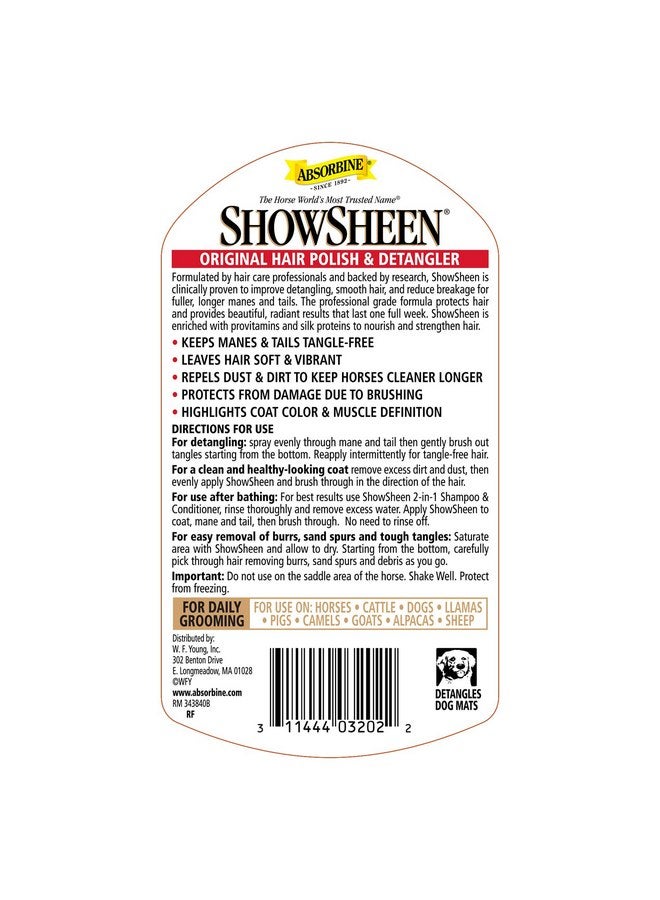 Absorbine ShowSheen Hair Polish & Detangler 32oz Refill Bottle, Horse and Dog Coat, Mane and Tail, Instant Detangling & Reduces Hair Breakage for Healthy Grooming & Radiant Shine - Image 2
