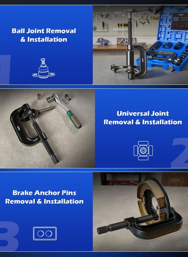 Orion Motor Tech طقم أدوات ضغط كرات المفاصل ومزيل المفاصل U - 21 قطعة - طقم إزالة كرات المفاصل العلوية والسفلية لخدمة كرات المفاصل مع C-Press - Image 4