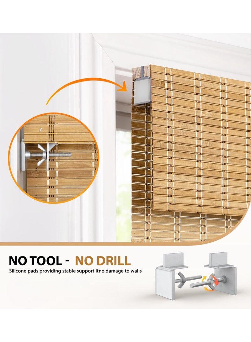 No Tools No Drill Bamboo Roller Shades, Cordless Bamboo Blinds, Light Filtering Bamboo Roll Up Blinds for Windows, Wood Window Blinds (Size : A) - Image 3