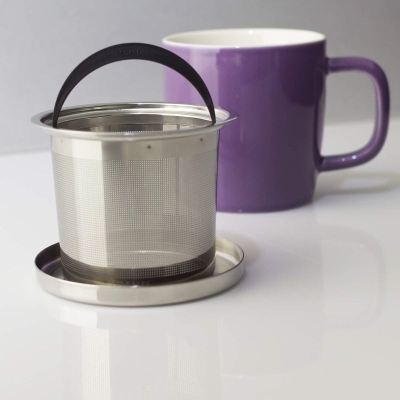 FORLIFE Dew Glossy Finish BrewInMug with Basket Infuser Mirror Stainless Lid 11 oz Purple - Image 2