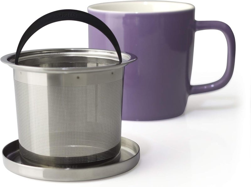 FORLIFE Dew Glossy Finish BrewInMug with Basket Infuser Mirror Stainless Lid 11 oz Purple - Image 4