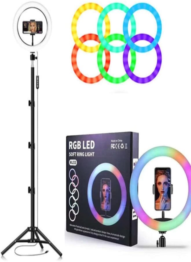 Generic MJ33 RGB Ring Light Included Stand And Phone Holder With Coloring Vibrant Lighting Is Highly Practical For Stunning Shoots - Black 