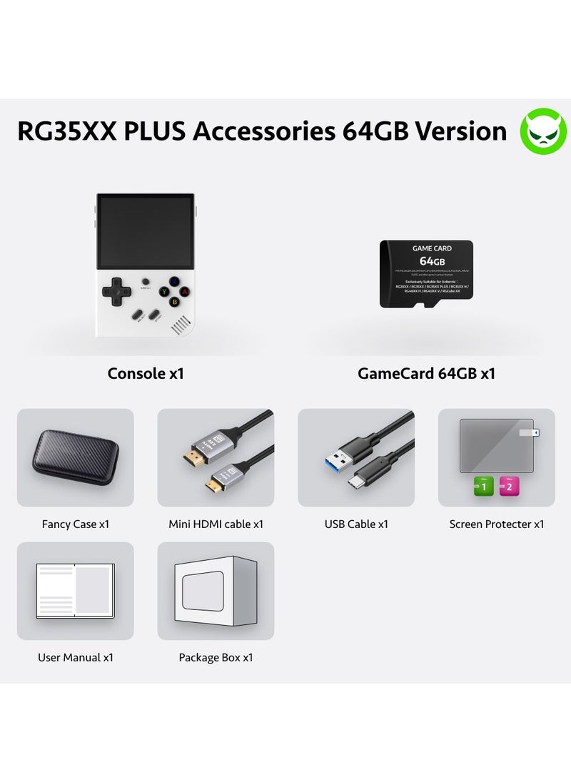 ANBERNIC  - RG35XX Plus Retro Handheld Game Console 3.5-inch IPS Screen 35 Emulators Over 18K Preloaded Games WiFi & Bluetooth Plug & Play Classic Video Game Console for Kids & Adults【White-64GB-35 Emulators Over 5000 Games Pre-installed 】 - Image 1