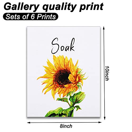 Zonon 6 Pieces Sunflower Bathroom Decor Kitchen Wall Yellow Bathroom Art Accessories Paper Decor Pictures Relax Soak Unwind for Stylish Women College Living Room Bedroom 8 x 10 Inch Unframed - Image 2