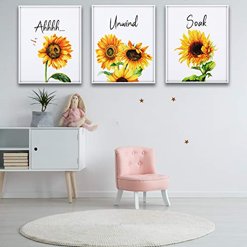Zonon 6 Pieces Sunflower Bathroom Decor Kitchen Wall Yellow Bathroom Art Accessories Paper Decor Pictures Relax Soak Unwind for Stylish Women College Living Room Bedroom 8 x 10 Inch Unframed - Image 3