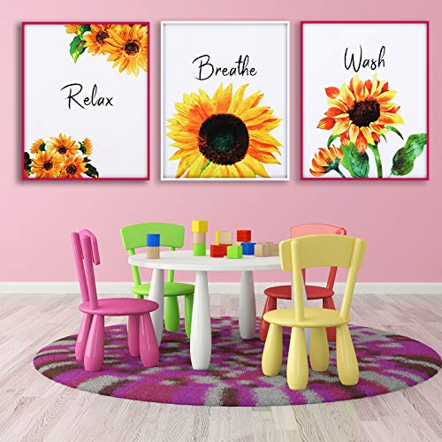 Zonon 6 Pieces Sunflower Bathroom Decor Kitchen Wall Yellow Bathroom Art Accessories Paper Decor Pictures Relax Soak Unwind for Stylish Women College Living Room Bedroom 8 x 10 Inch Unframed - Image 5