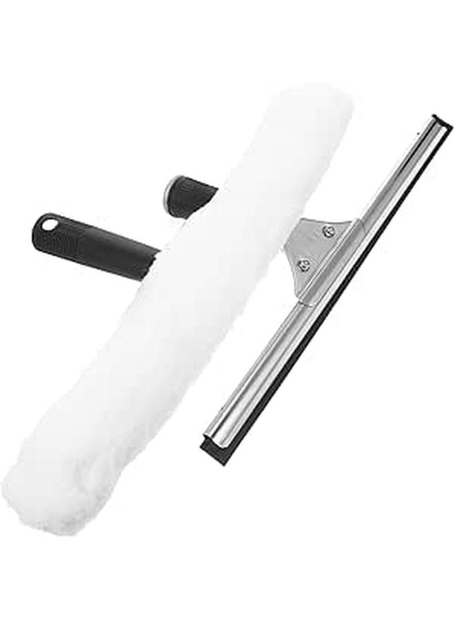 Manual Glass Window Cleaner Squeegee with Scrubber Cloth for Shower Doors Tiles Car Home Hotel School Use - Image 1