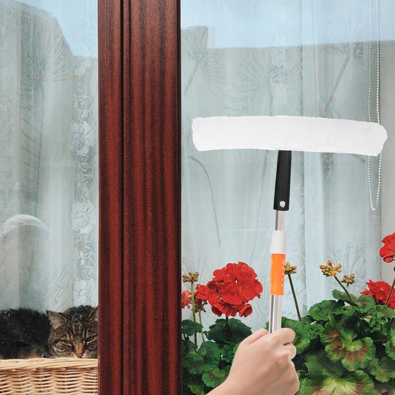 Manual Glass Window Cleaner Squeegee with Scrubber Cloth for Shower Doors Tiles Car Home Hotel School Use - Image 5